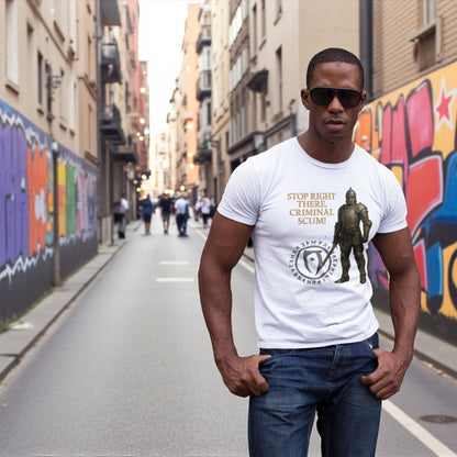 Oblivion Guard T-Shirt – Stop Right There Criminal Scum – fan-made gamer merch by GenioGoods