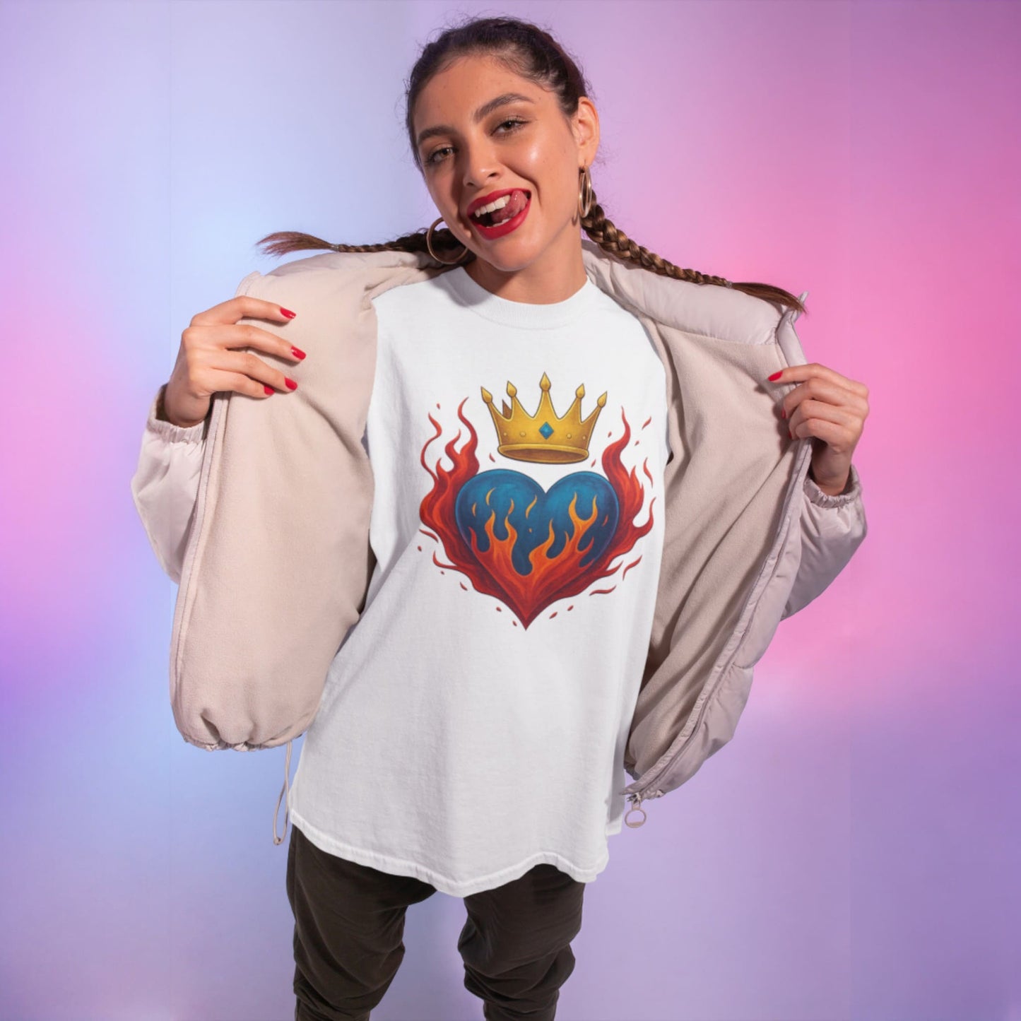 Crown Heart Flame T-Shirt – Unisex Cotton Statement Tee – fan-made gamer merch by GenioGoods