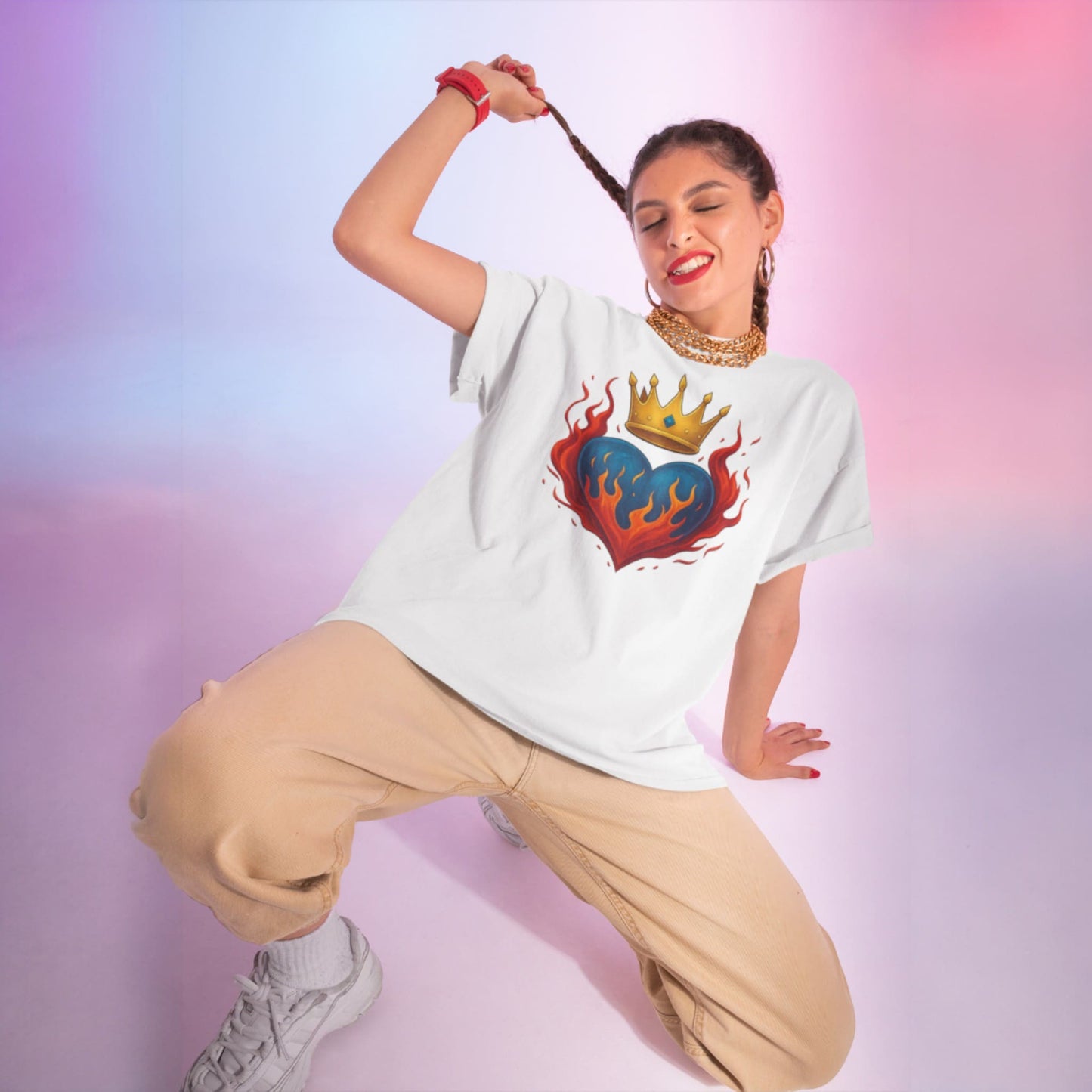 Crown Heart Flame T-Shirt – Unisex Cotton Statement Tee – fan-made gamer merch by GenioGoods