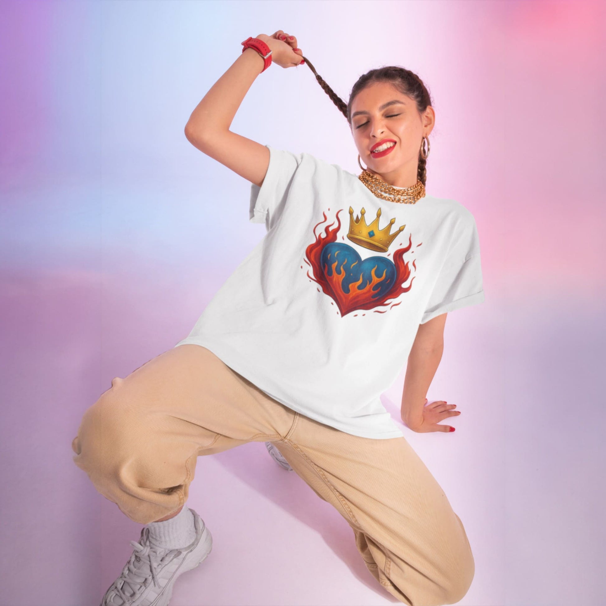 Crown Heart Flame T-Shirt – Unisex Cotton Statement Tee – fan-made gamer merch by GenioGoods