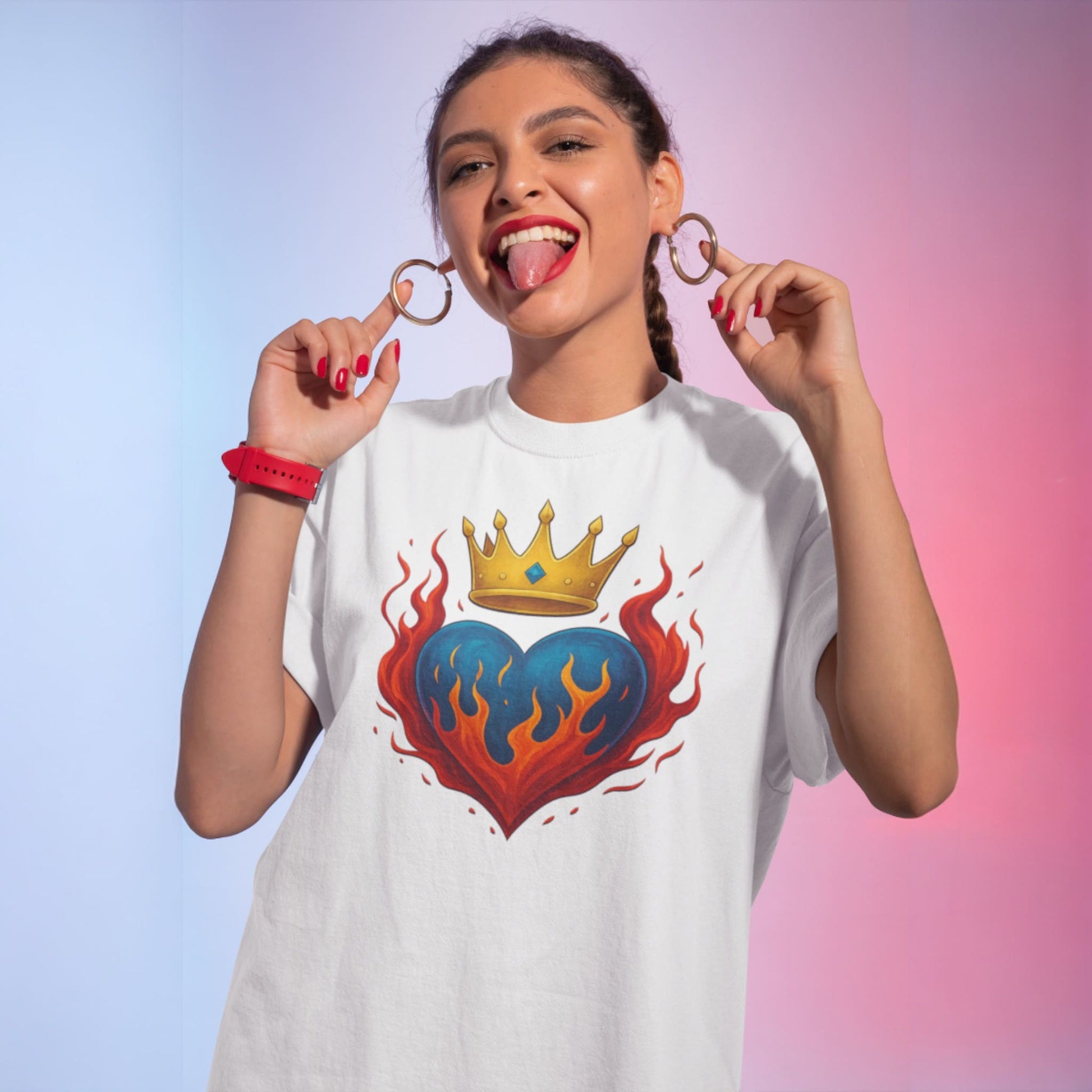 Crown Heart Flame T-Shirt – Unisex Cotton Statement Tee – fan-made gamer merch by GenioGoods