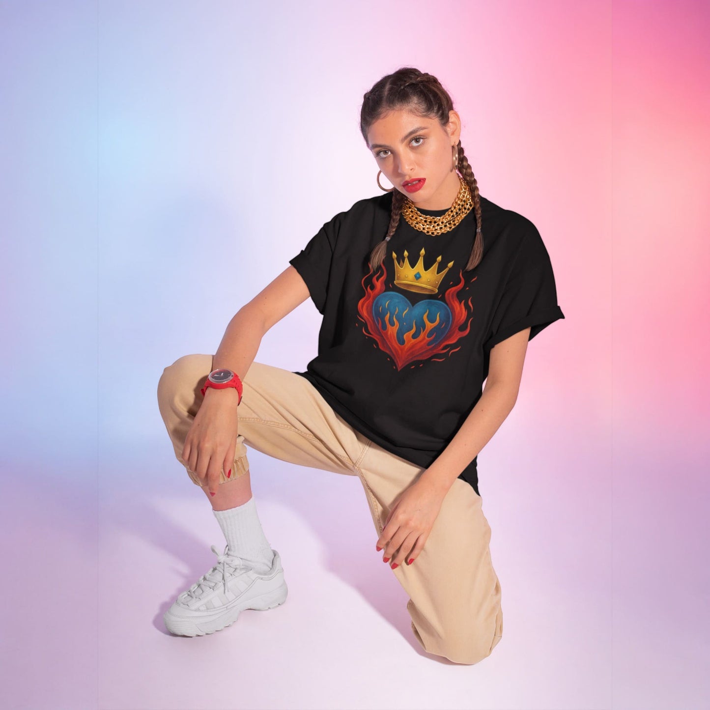 Crown Heart Flame T-Shirt – Unisex Cotton Statement Tee – fan-made gamer merch by GenioGoods