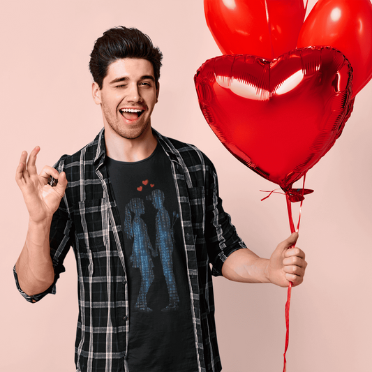 Digital Love Couple T-Shirt | Connected Hearts Design – original gamer merch by GenioGoods