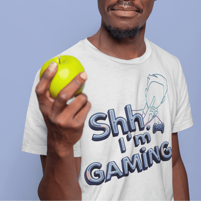 Shh I'm Gaming T-Shirt – Neon Funny Gamer Quote Design – original gamer merch by GenioGoods