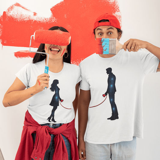 Connected Hearts Couple T-Shirt – Woman Side – original gamer merch by GenioGoods