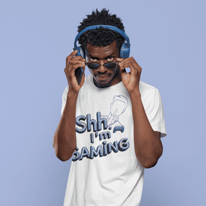 Shh I'm Gaming T-Shirt – Neon Funny Gamer Quote Design – original gamer merch by GenioGoods