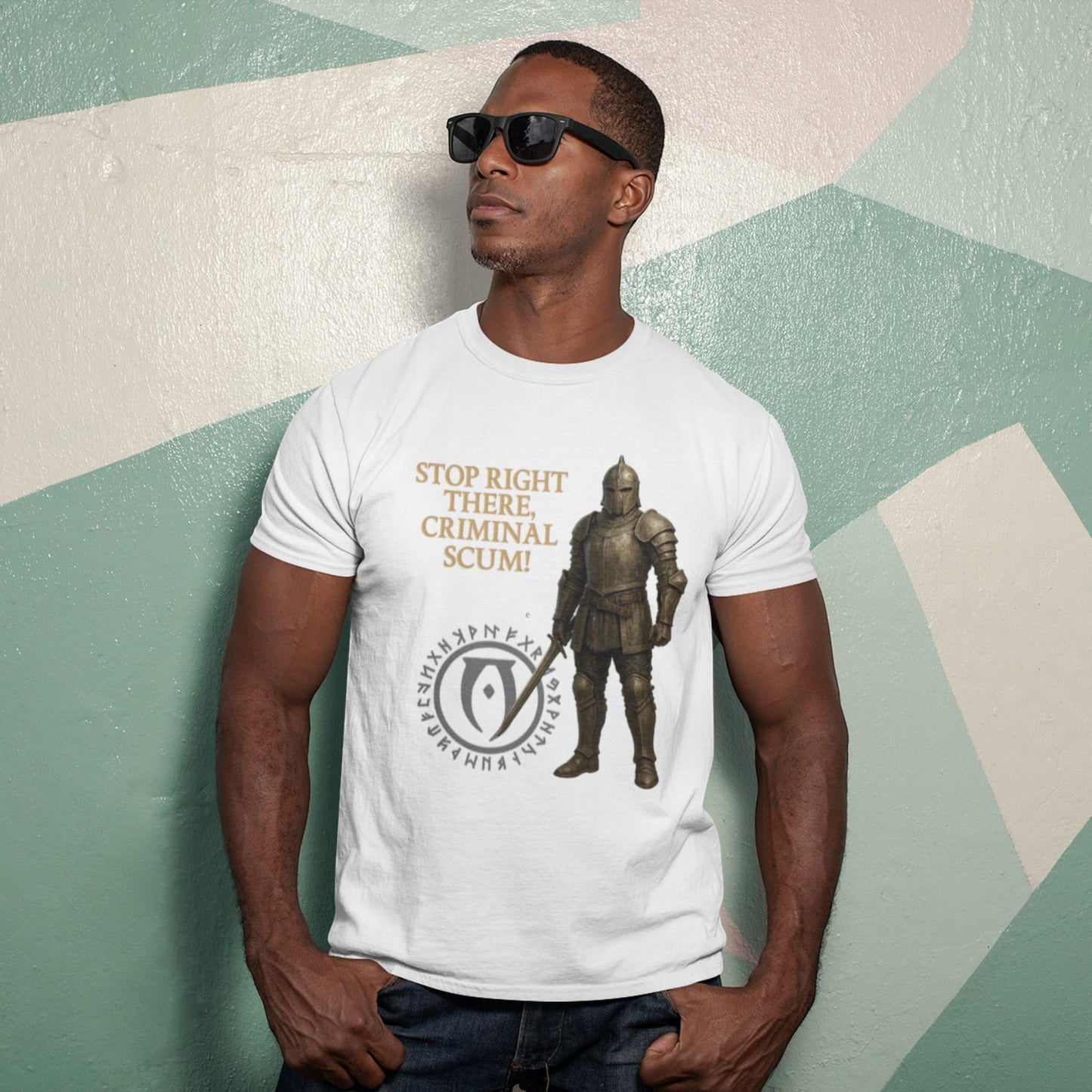 Oblivion Guard T-Shirt – Stop Right There Criminal Scum – fan-made gamer merch by GenioGoods