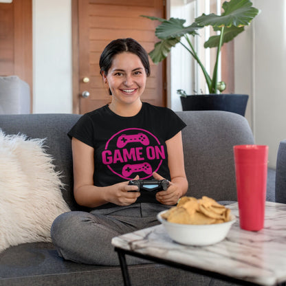 Game On Pink T-Shirt – Neon Unisex Gamer Cotton Tee – fan-made gamer merch by GenioGoods