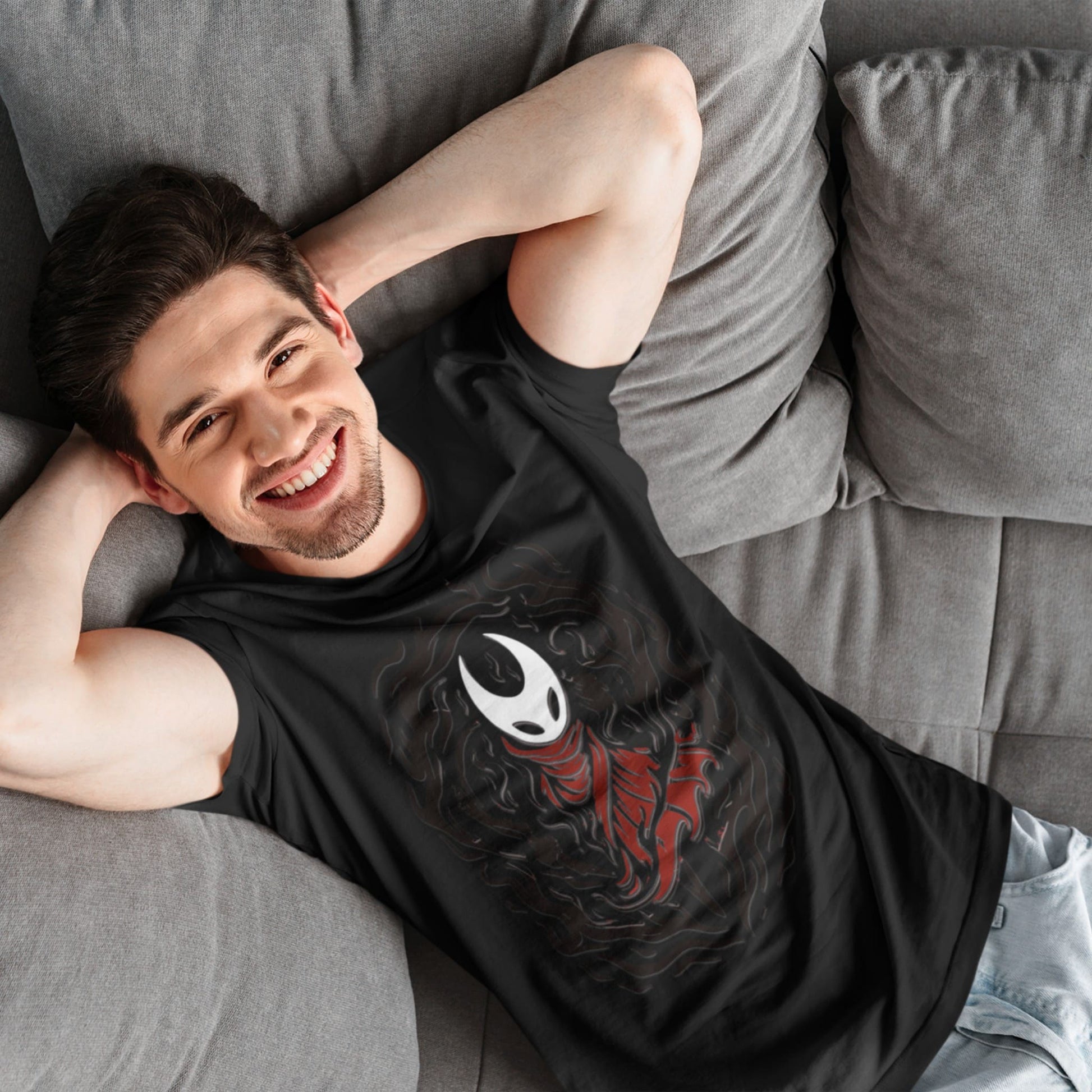 Hollow Knight Silksong Tee – Hornet Dark Flame Art – fan-made gamer merch by GenioGoods