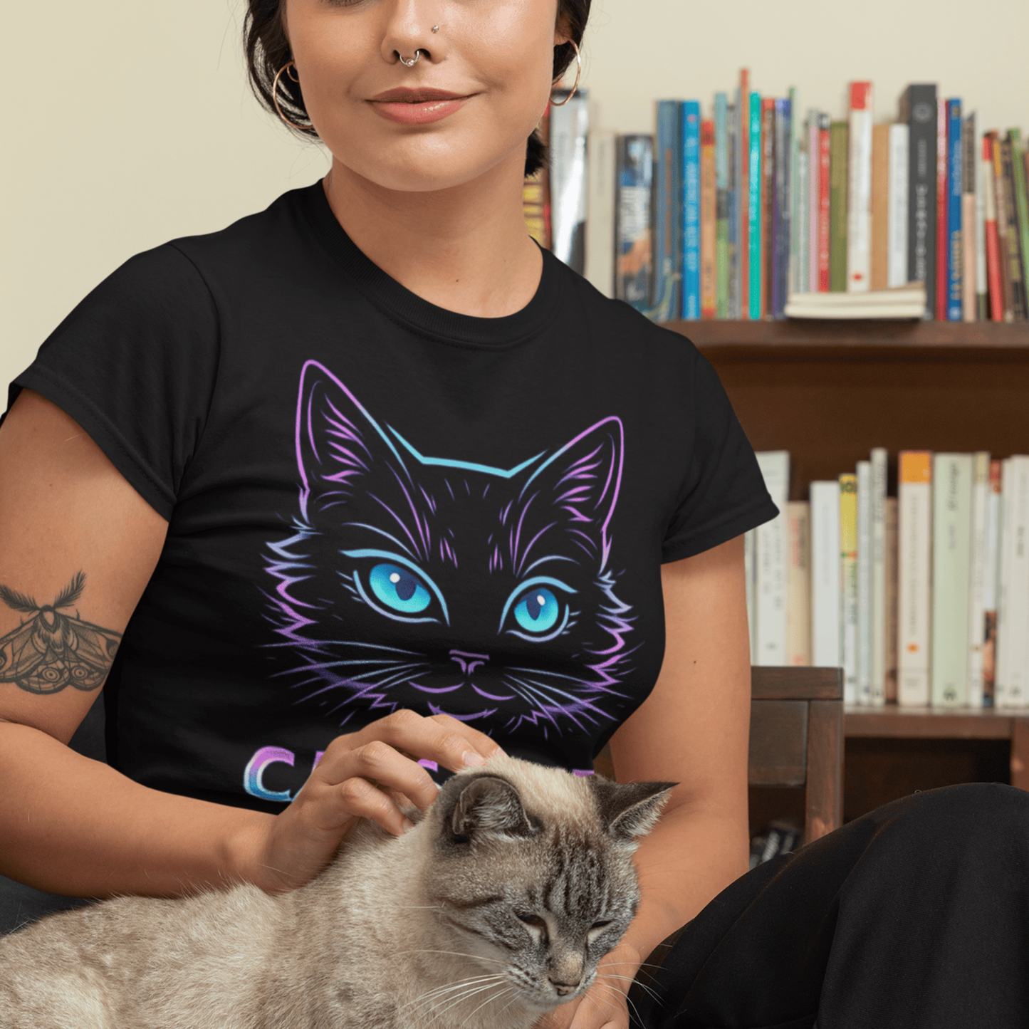 Cats and Gaming T-Shirt – Neon Gamer Cat Aesthetic – original gamer merch by GenioGoods