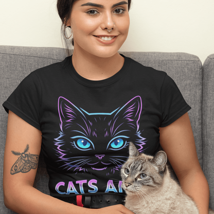 Cats and Gaming T-Shirt – Neon Gamer Cat Aesthetic – original gamer merch by GenioGoods