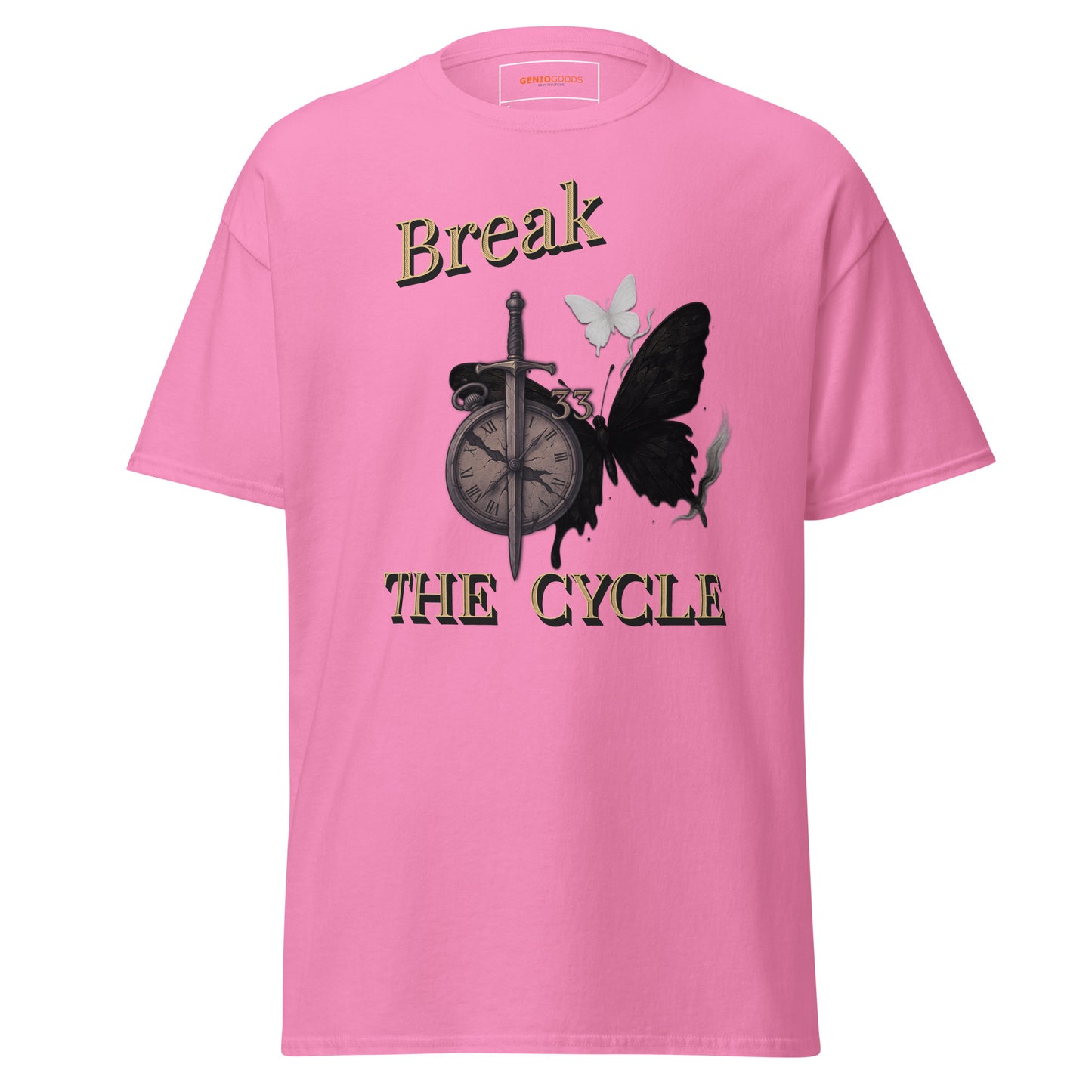 Pink Expedition 33 Break the Cycle graphic t-shirt inspired by Clair Obscur Expedition 33.