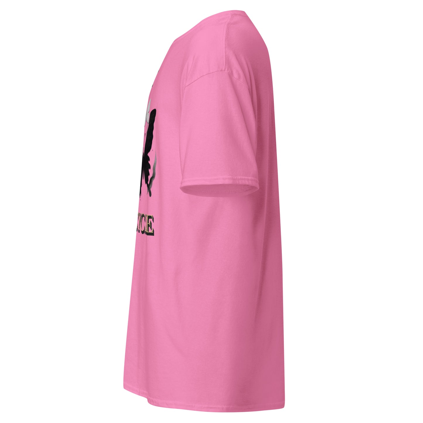 Side view of Pink Expedition 33 Break the Cycle graphic t-shirt inspired by Clair Obscur Expedition 33.