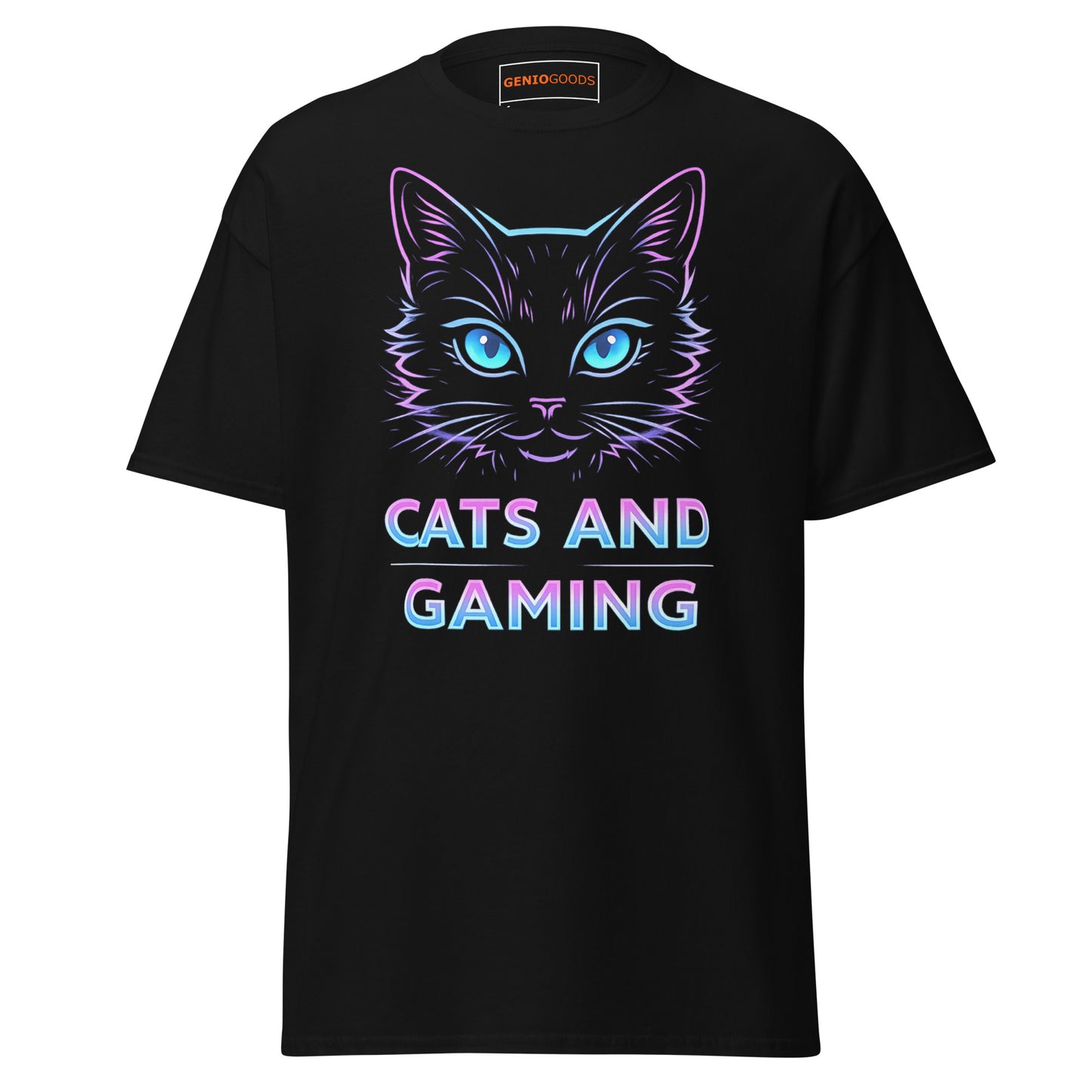 Cats and Gaming T-Shirt – Neon Gamer Cat Aesthetic – original gamer merch by GenioGoods