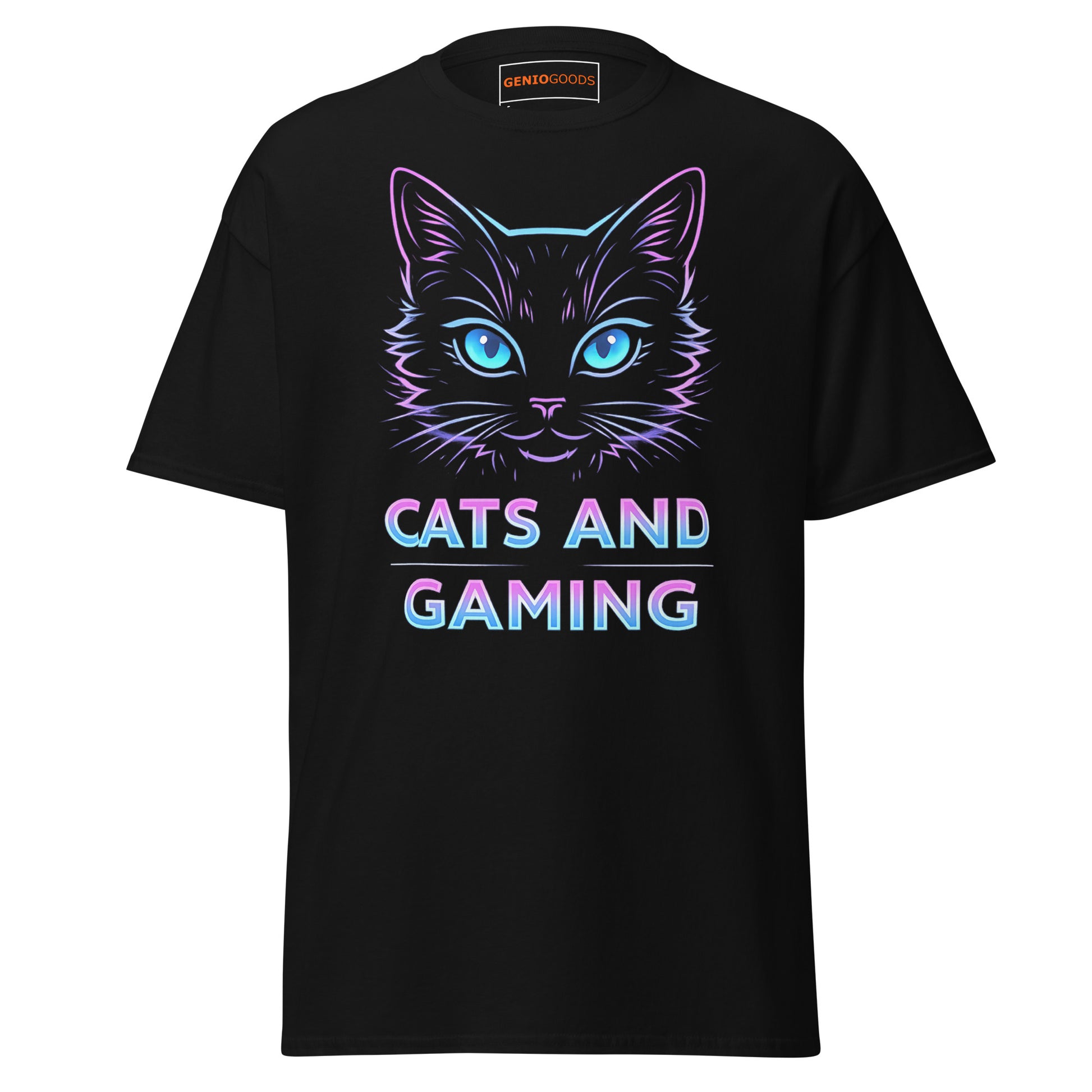 Cats and Gaming T-Shirt – Neon Gamer Cat Aesthetic – original gamer merch by GenioGoods