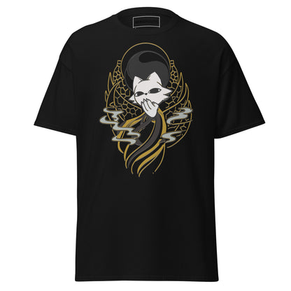 Front view of the black Nine Sols Yin Yang Tee Balance Presence featuring a yin yang skull graphic with golden line details