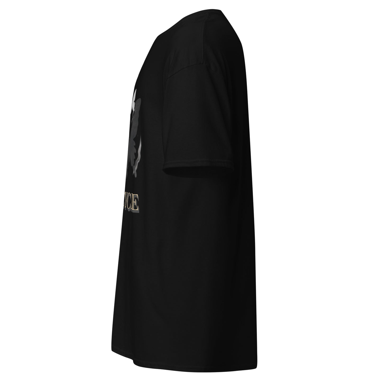 Side view of black Expedition 33 Break the Cycle graphic t-shirt inspired by Clair Obscur Expedition 33.