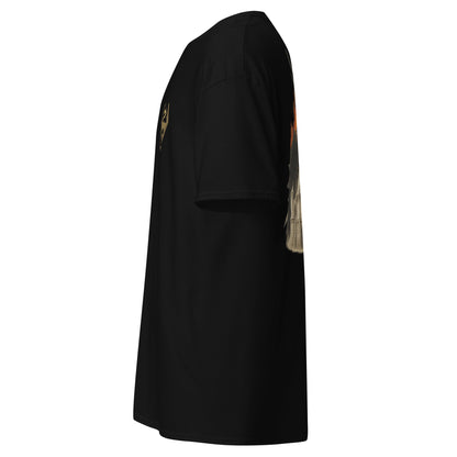 Left side view of the Black Oblivion Imperial City Shirt – White Gold Tower Design highlighting side silhouette and fit
