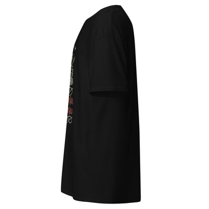 Side view of black Silksong Crowned by Song Woven in Silk graphic t-shirt inspired by Hollow Knight Silksong.