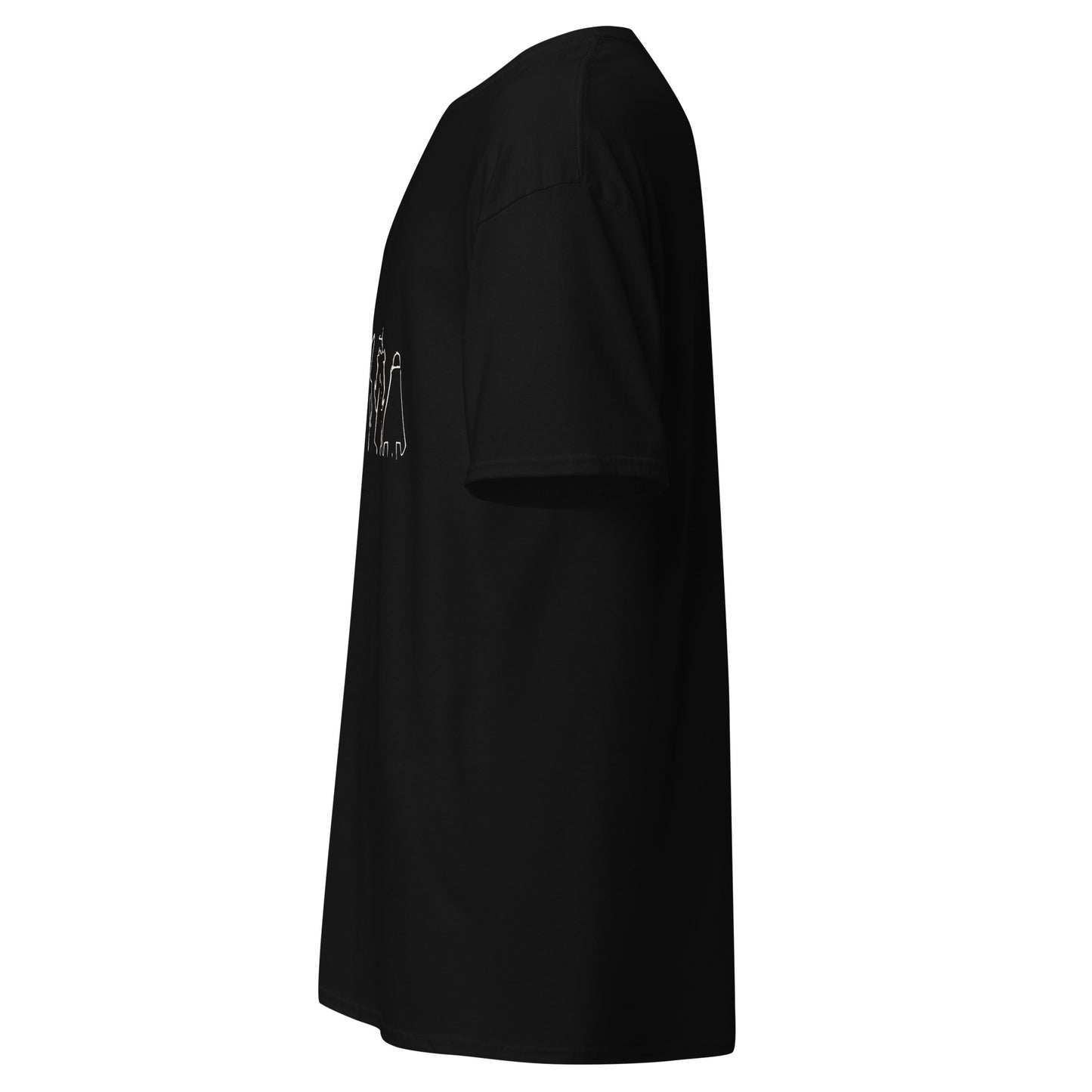 Left side view of the Black Nine Sols Under the Golden Sol character tee with partial front design visible along the side
