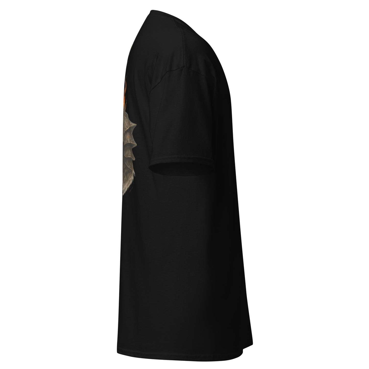 Right side view of the Black Oblivion Imperial City Shirt – White Gold Tower Design showing side profile and sleeve shape