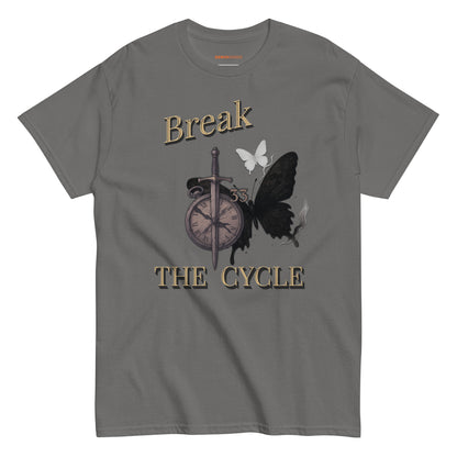 Gray Expedition 33 Break the Cycle graphic t-shirt inspired by Clair Obscur Expedition 33.
