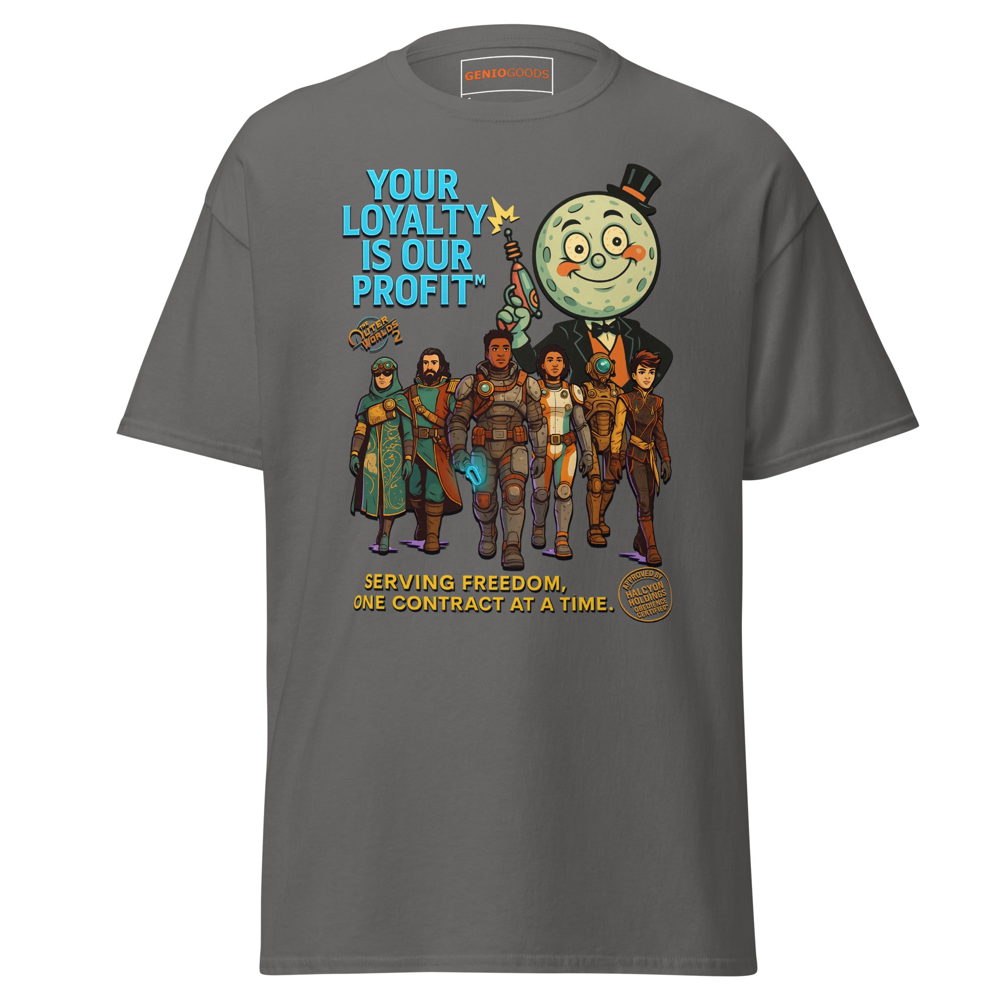 Outer Worlds 2 Loyalty T-Shirt | Corporate Sci-Fi RPG Slogan
