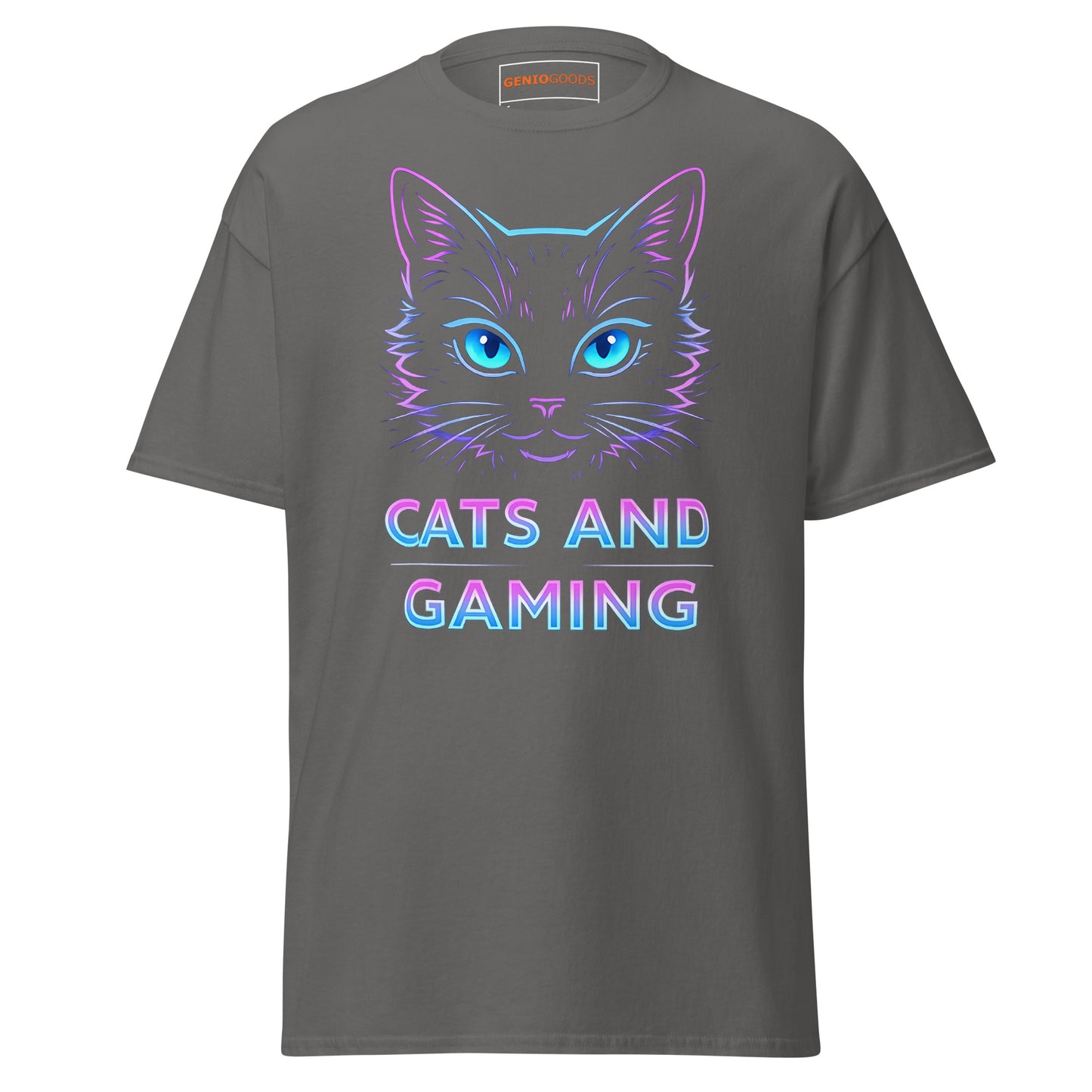 Cats and Gaming T-Shirt – Neon Gamer Cat Aesthetic – original gamer merch by GenioGoods