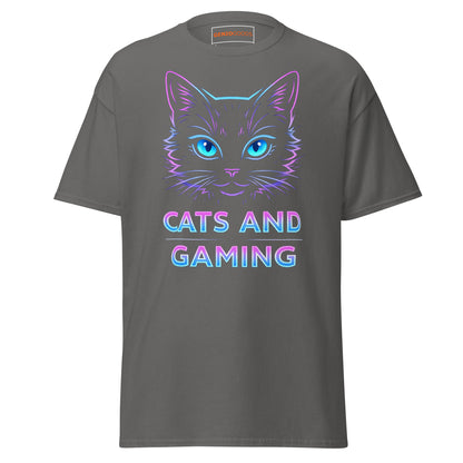 Cats and Gaming T-Shirt – Neon Gamer Cat Aesthetic – original gamer merch by GenioGoods