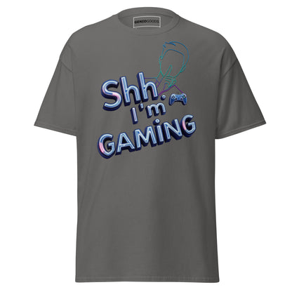 Shh I'm Gaming T-Shirt – Neon Funny Gamer Quote Design – original gamer merch by GenioGoods