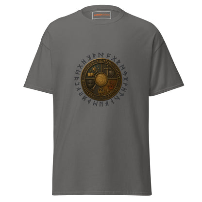 Front view of the Charcoal Oblivion Guilds Shirt – Faction Crest Design with circular faction crest on the chest