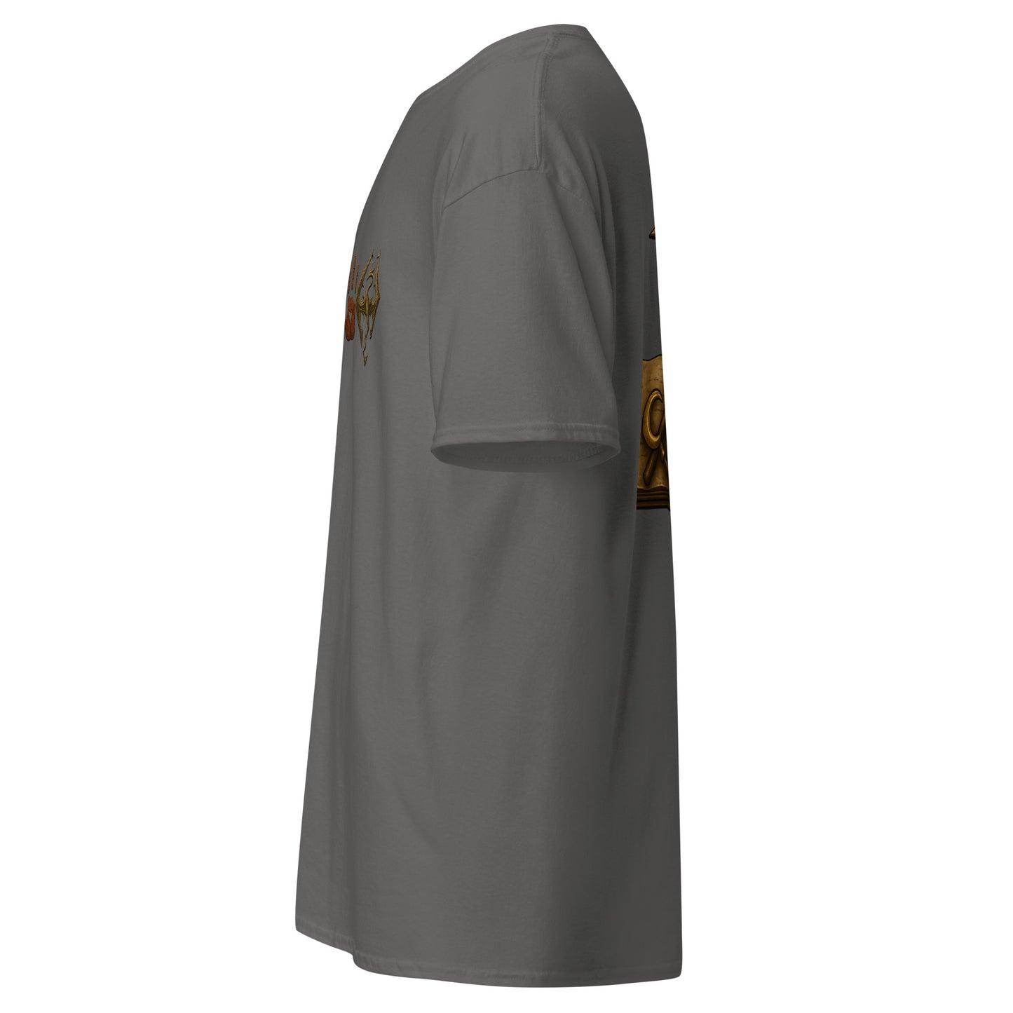 Left side view of the Oblivion Mages Guild Shirt – Arcane Emblem Design highlighting side silhouette and fit