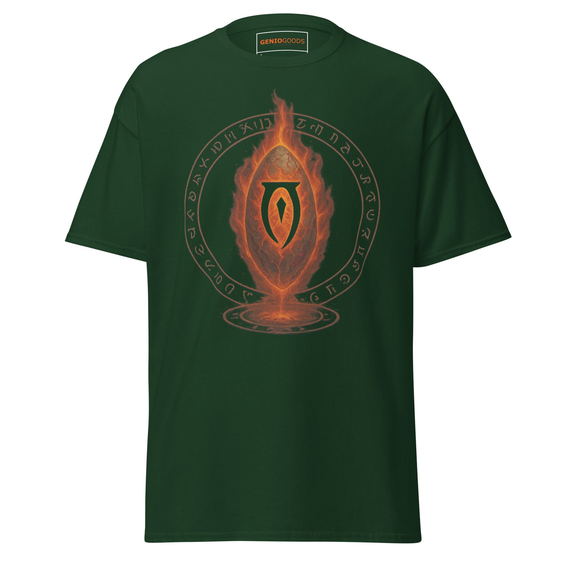 Front view of the Green Oblivion Gate T Shirt – Fiery Portal Design with large fiery portal graphic on the chest