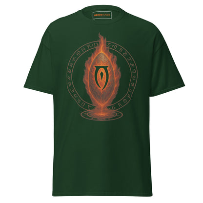 Front view of the Green Oblivion Gate T Shirt – Fiery Portal Design with large fiery portal graphic on the chest