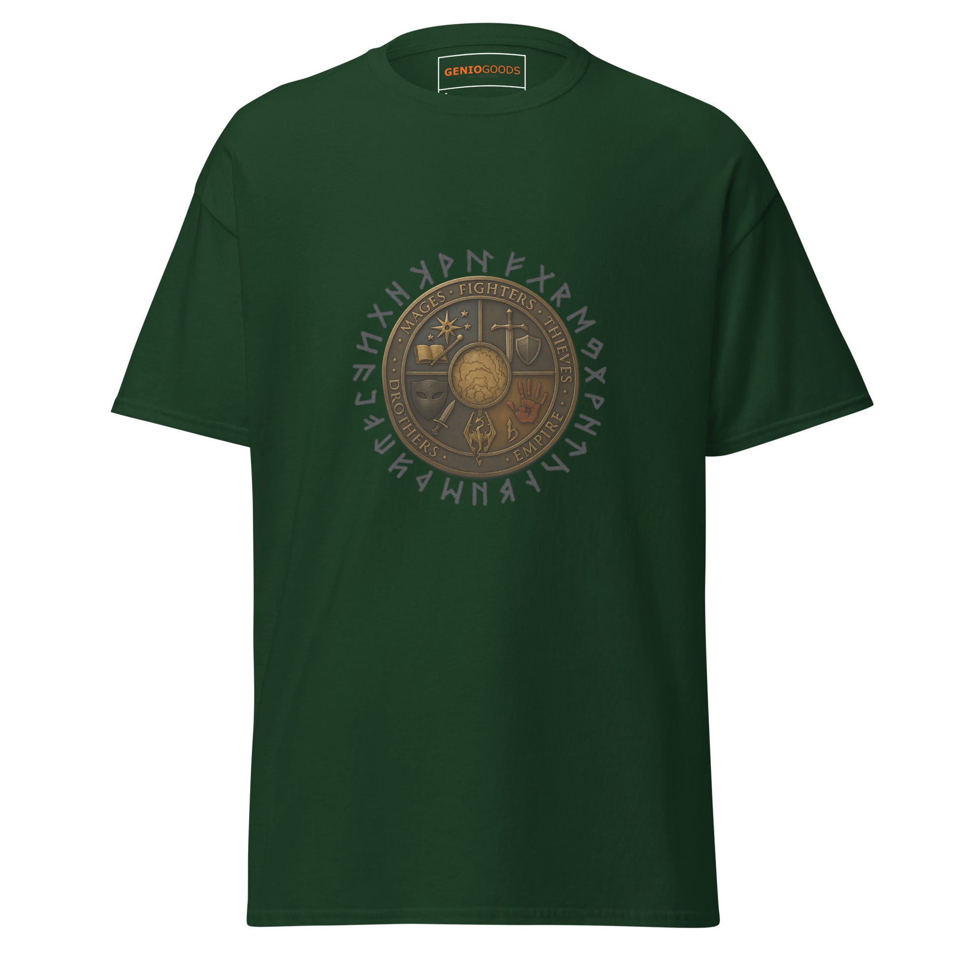 Front view of the Green Oblivion Guilds Shirt – Faction Crest Design with circular faction crest on the chest
