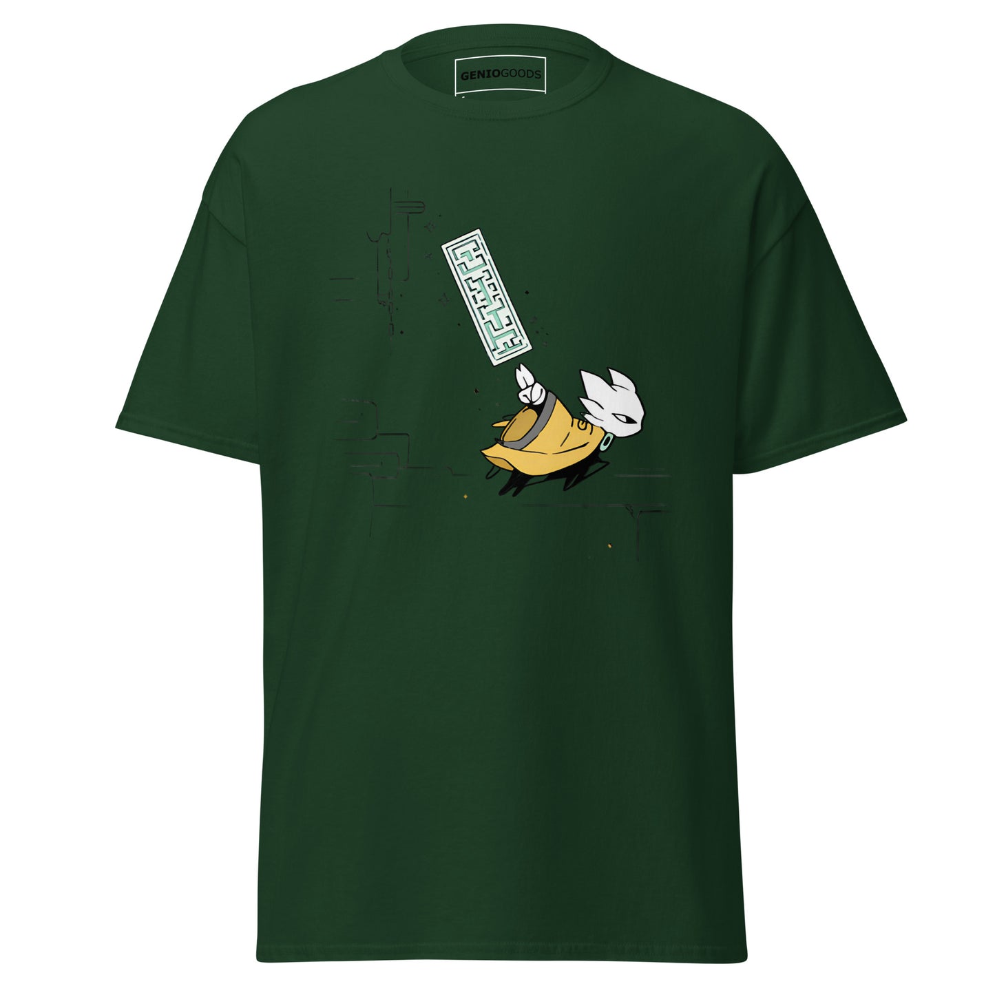 Front view of the green Nine Sols Action Tee Seal Motion featuring a minimalist seal graphic with motion detail