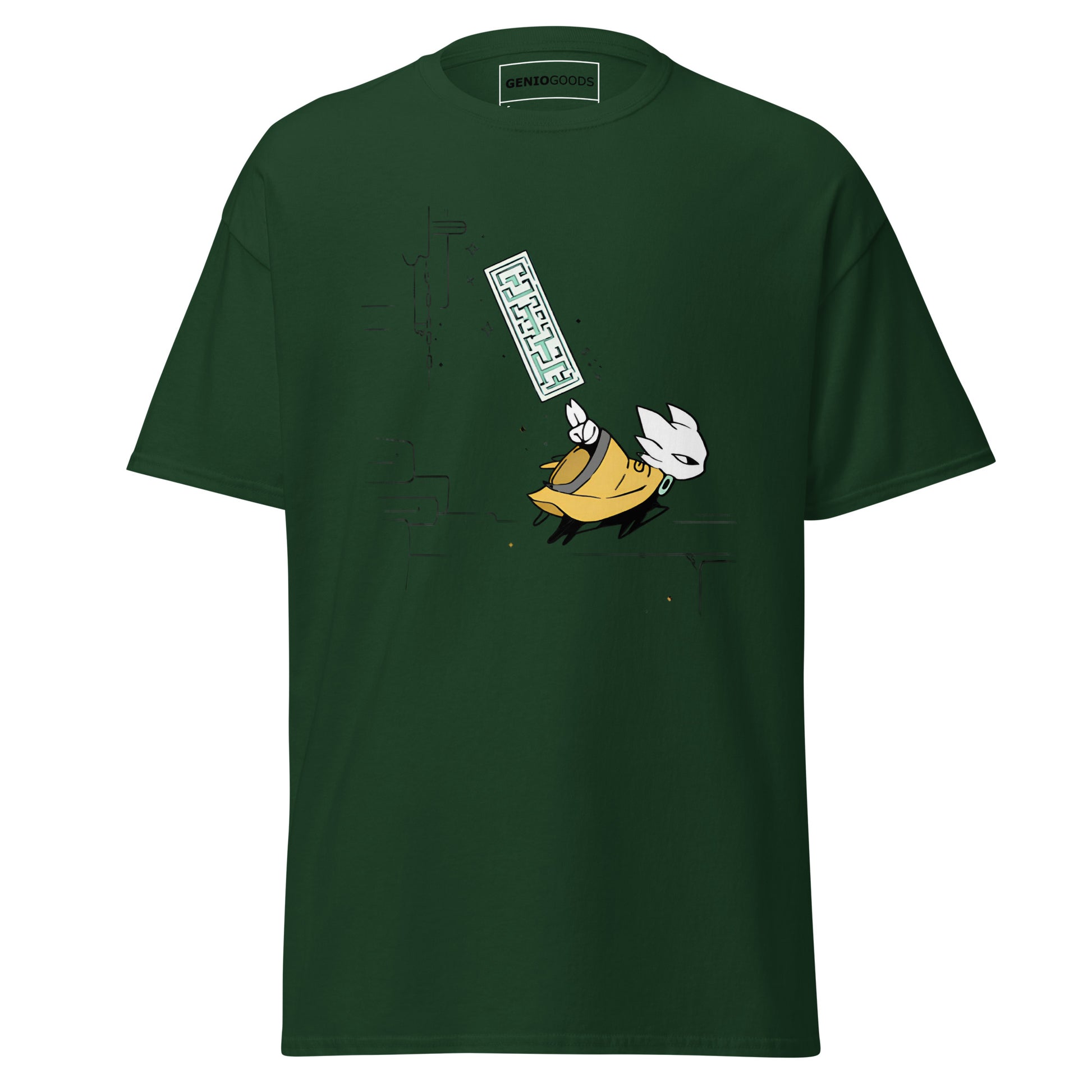 Front view of the green Nine Sols Action Tee Seal Motion featuring a minimalist seal graphic with motion detail