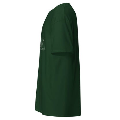 Left side view of the green Nine Sols Under the Golden Sol character tee with partial front design visible along the side