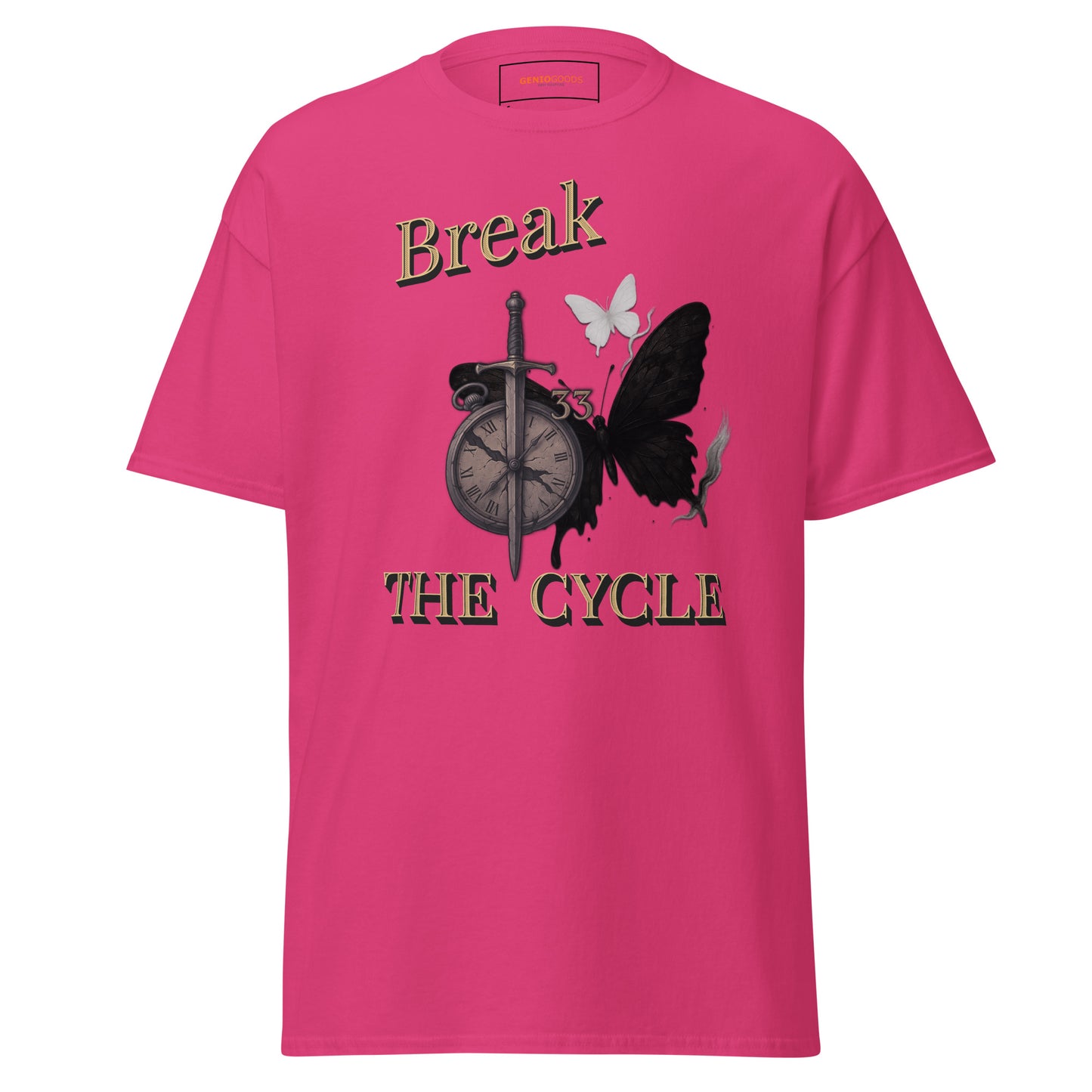 Pink Expedition 33 Break the Cycle graphic t-shirt inspired by Clair Obscur Expedition 33.