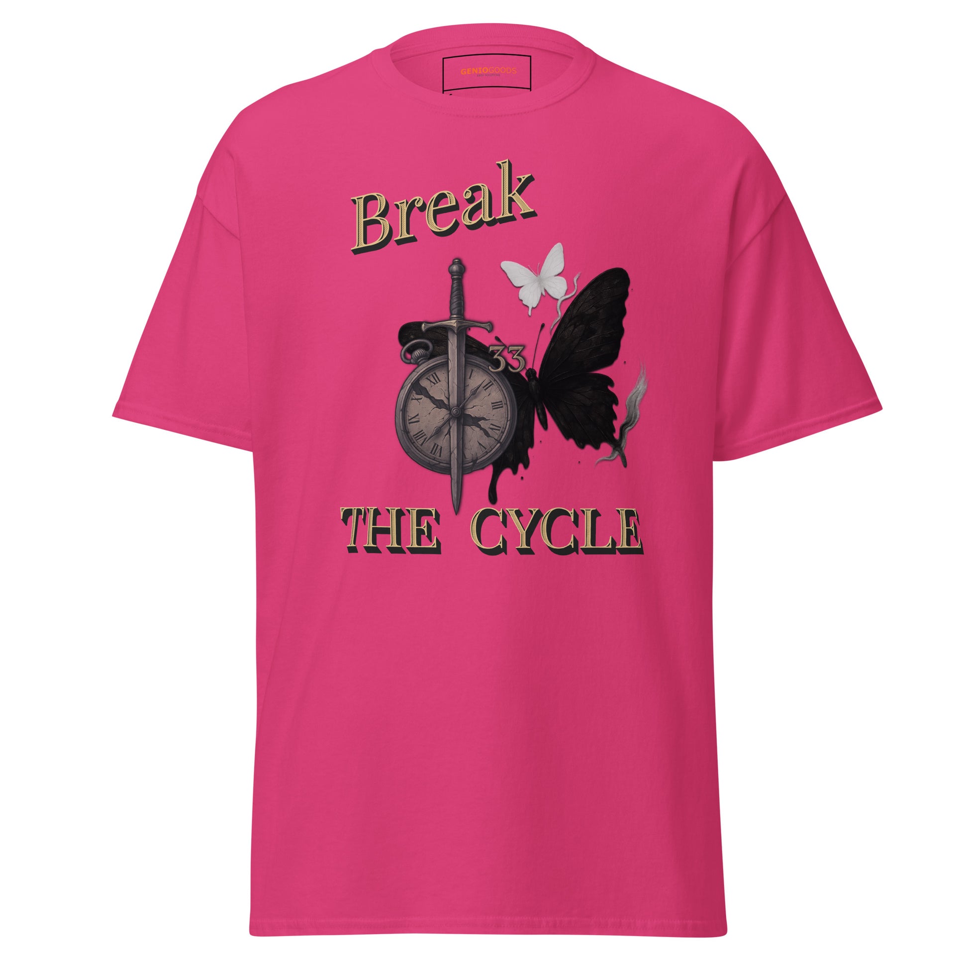 Pink Expedition 33 Break the Cycle graphic t-shirt inspired by Clair Obscur Expedition 33.