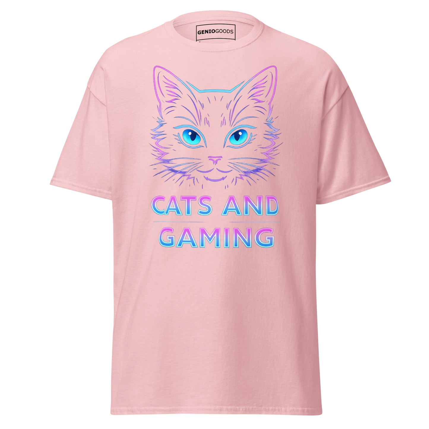 Cats and Gaming T-Shirt – Neon Gamer Cat Aesthetic – original gamer merch by GenioGoods