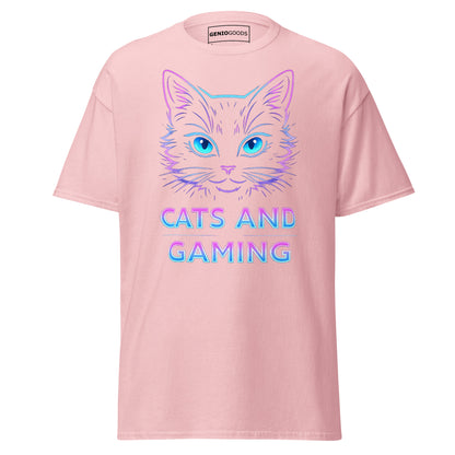 Cats and Gaming T-Shirt – Neon Gamer Cat Aesthetic – original gamer merch by GenioGoods