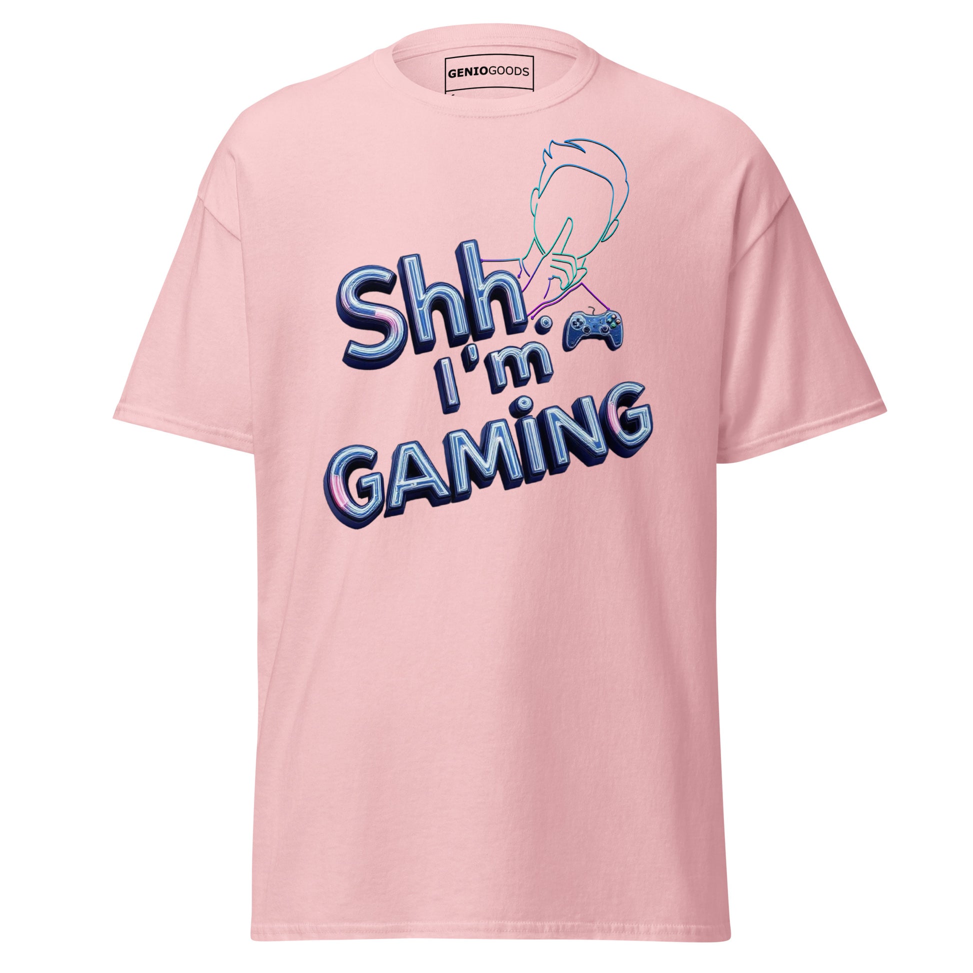 Shh I'm Gaming T-Shirt – Neon Funny Gamer Quote Design – original gamer merch by GenioGoods