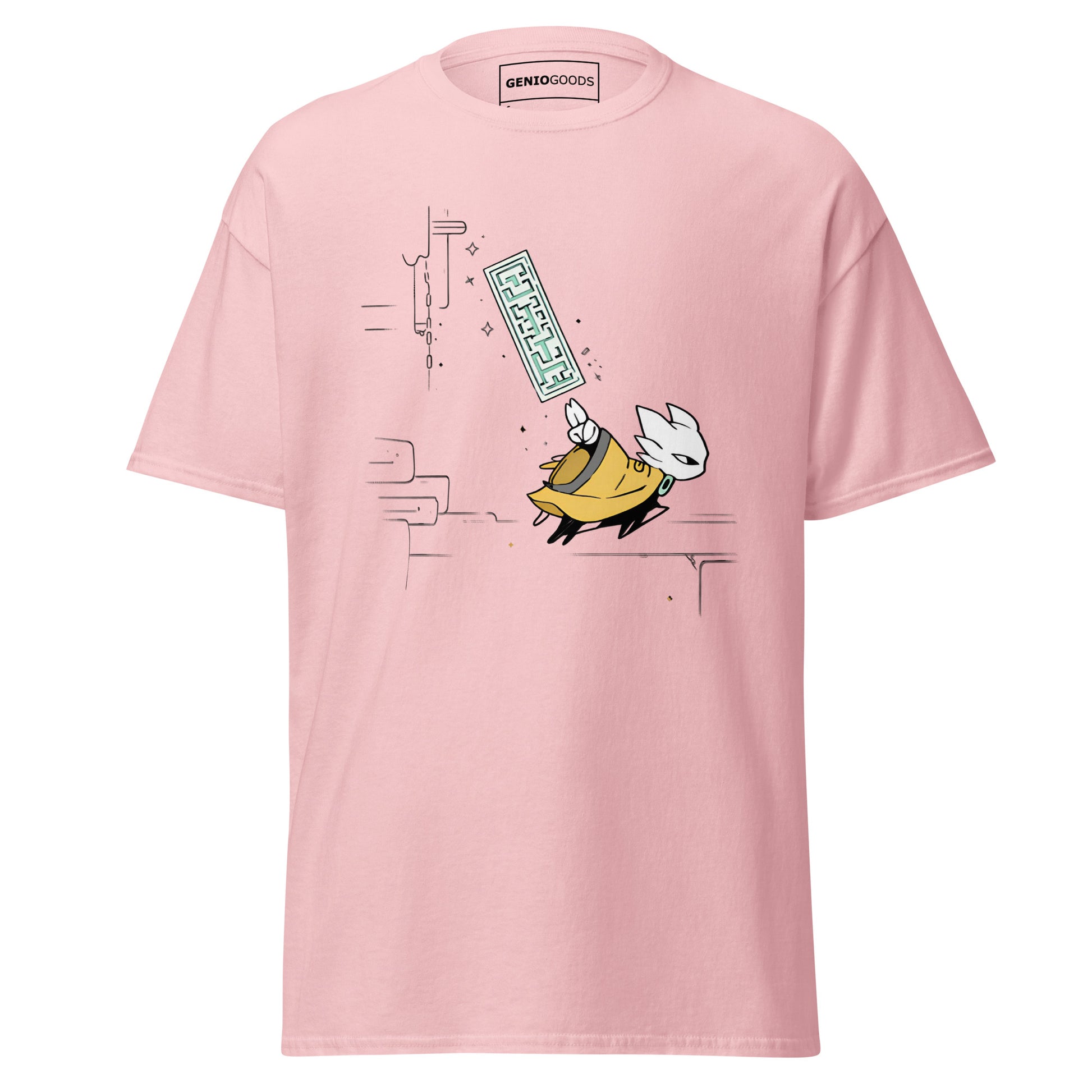 Front view of the light pink Nine Sols Action Tee Seal Motion featuring a minimalist seal graphic with motion detail