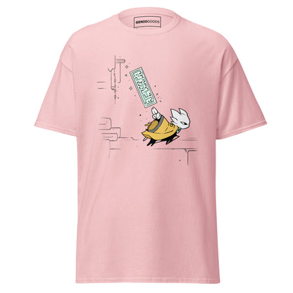 Front view of the light pink Nine Sols Action Tee Seal Motion featuring a minimalist seal graphic with motion detail