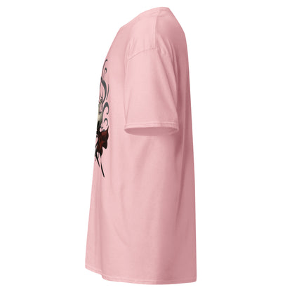 side view of Light pink Hollow Knight Silksong Duel in the Web graphic t-shirt inspired by Hollow Knight Silksong.