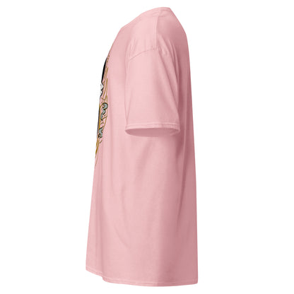 Left side view of the light pink Nine Sols Yin Yang Tee Balance Presence with partial front design visible along the side