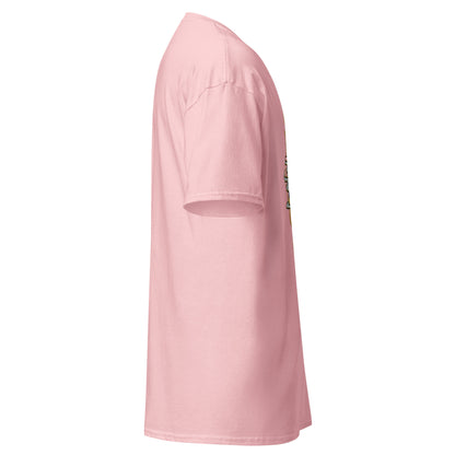 Right side view of the light pink Nine Sols Yin Yang Tee Balance Presence showing sleeve shape and straight silhouette