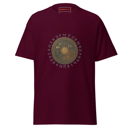 Front view of the Maroon Oblivion Guilds Shirt – Faction Crest Design with circular faction crest on the chest