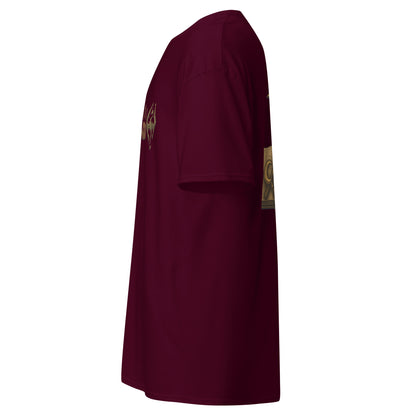 Left side view of the Maroon Oblivion Mages Guild Shirt – Arcane Emblem Design highlighting side silhouette and fit